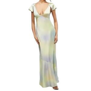NWT WeWoreWhat Lace Silky Charmeuse Midi Maxi Slip Dress 0 Gold Ombre Watercolor